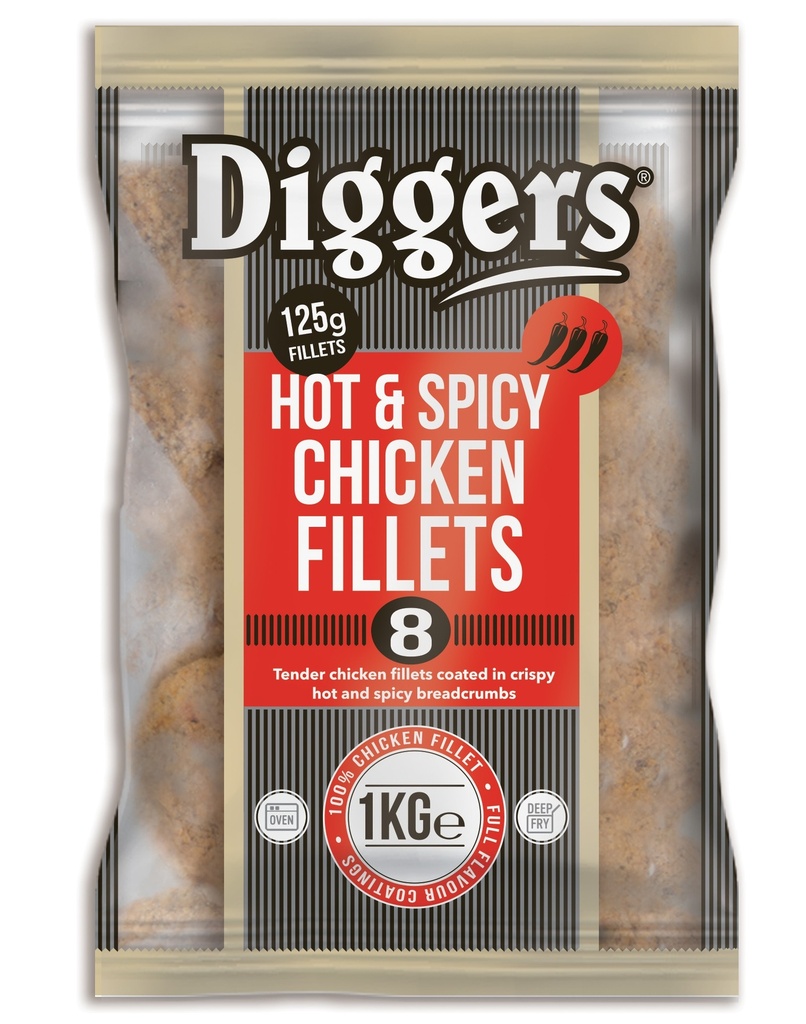 Diggers Breaded Hot N Spicy Fillet (Chicken Burger)-1kg