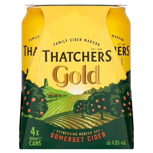 [ALC998708] THATCHERS GOLD CIDER CAN 4 x 500ML
